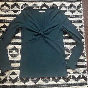 Madewell Twist-Front Long Sleeve Tee Top Forest Green Small S EUC